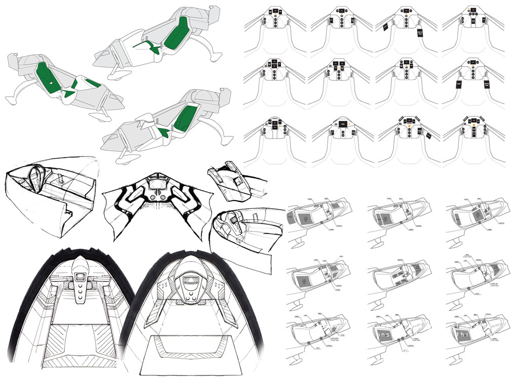 E-Go Aeroplane Light Aircraft Cockpit Industrial Design Sketches