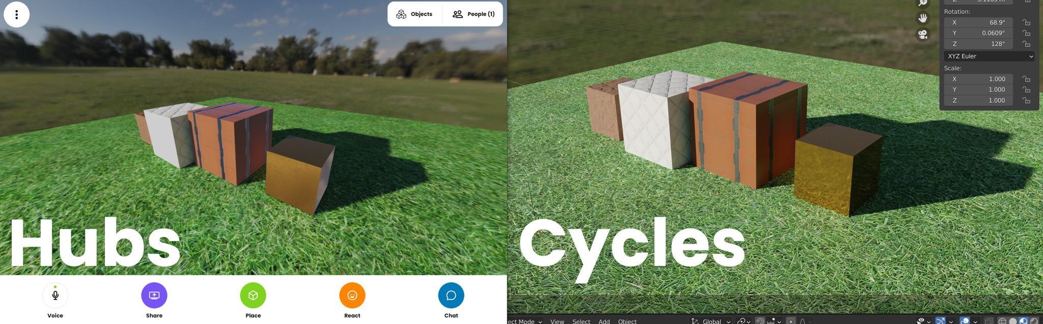 Cycles and Mozilla Hubs comparison.